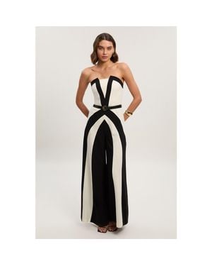 Karen Millen Color Block Bandeau Jumpsuit - White