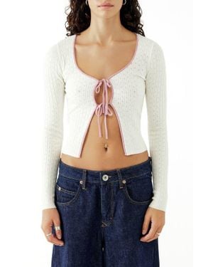 BDG Pointelle Tie Front Cardigan - Blue