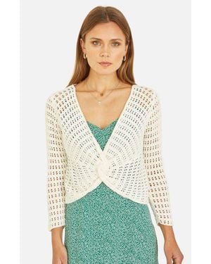 Yumi' Crochet Cotton Twisted Bolero Cardigan - Green