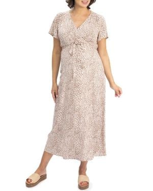 ANGEL MATERNITY Animal Print Maternity/Nursing Wrap Dress - Natural