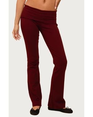 Edikted Ivanne Foldover Stretch Cotton Flare Pants - Red