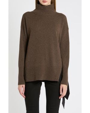 Marella Silk Detail Mock Neck Sweater - Brown