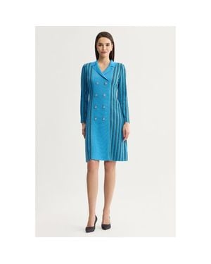 Ming Wang A-Line Faux Double Breasted Knit Dress - Blue