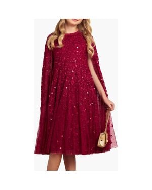 Needle & Thread Dahlia Ditsy Cape Kids Dress - Red