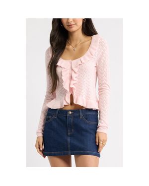 BP. Ruffle Pointelle Cardigan - Pink