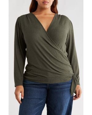 Loveappella Wrap Front Side Tie Knit Top - Green