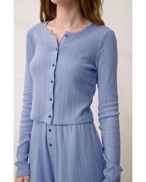 Lunya Short Sleeve Pointelle Cardigan - Blue