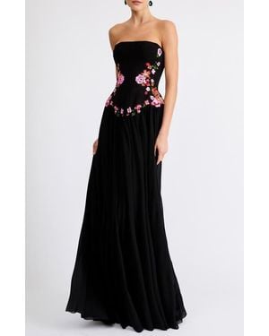 HELSI Caroline Floral Appliqué Strapless Maxi Dress - Black
