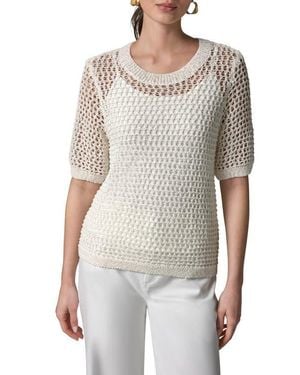 Donna Karan Open Knit Crewneck Sweater - Gray