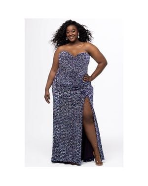 Sydney's Closet Multi Sequin Velvet Fitted Prom Dress - Blue