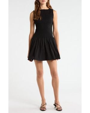Wayf Esme Smocked Poplin Minidress - Black