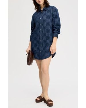 Sam Edelman Eyelet Embroidery Long Sleeve Shirtdress - Blue