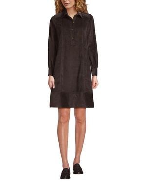 Lands' End Wide Wale Cord Popover Long Sleeve Shirt Dress - Black