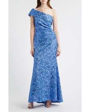 Eliza J Rhinestone One-Shoulder Mermaid Gown - Blue