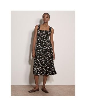 Apricot Spaced Ditsy Smocked Tiered Dress - Brown