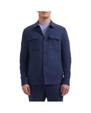 Bugatchi Aerolinen Linen Blend Shirt Jacket - Blue