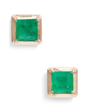 Anzie Cleo Melia Carre Emerald Stud Earrings - Green