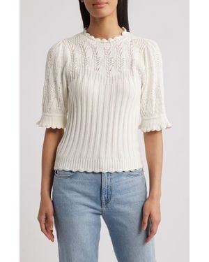 Wit & Wisdom Mixed Stitch Elbow Sleeve Sweater - White