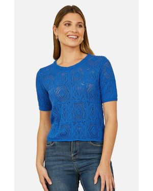 Yumi' Cotton Crochet Knitted Top - Blue