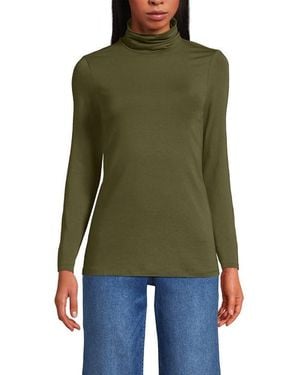 Lands' End Lightweight Jersey Skimming Long Sleeve Turtleneck - Green
