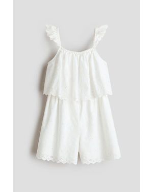 H&M Broderie-Anglaise Cotton Jumpsuit - White