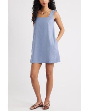 Open Edit Linen Blend Shift Dress - Blue