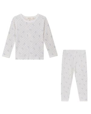 Fragile Mesh Print 2 Piece Set Long Sleeve Top & Pants - White