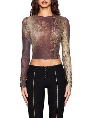 I.AM.GIA Izar Snakeskin Print Crop Top - Black