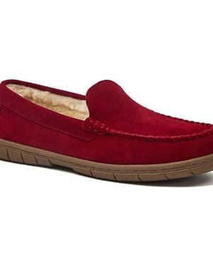 Lands' End Fuzzy Lined Suede Moccasin Slippers - Red