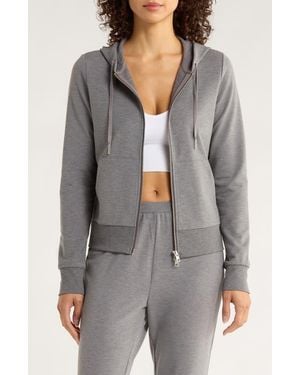 Mpg Slim Fit Cozy Recycled Polyester Blend Fleece Full Zip Hoodie - Gray