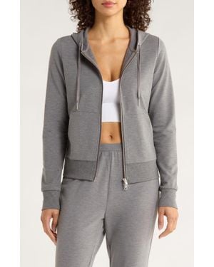 Mpg Slim Fit Cozy Recycled Polyester Blend Fleece Full Zip Hoodie - Gray