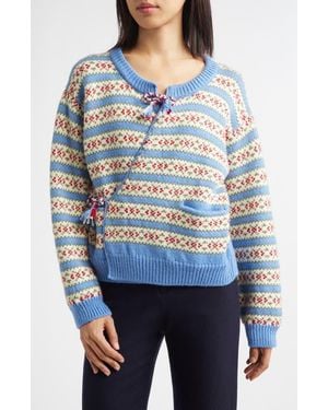 Bode Wedgewood Virgin Wool Cardigan - Blue