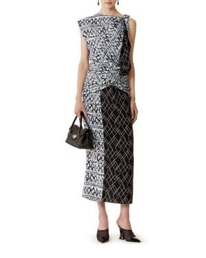 Lanvin Printed Silk Patchwork Dress - Black