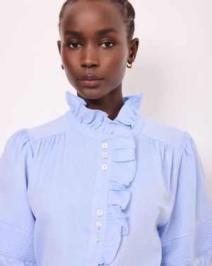 Mint Velvet Cotton Chambray Ruffle Blouse - Blue