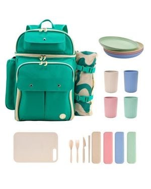 J World Picnic Backpack With Insulated Compartments & Picnic Mat - Green