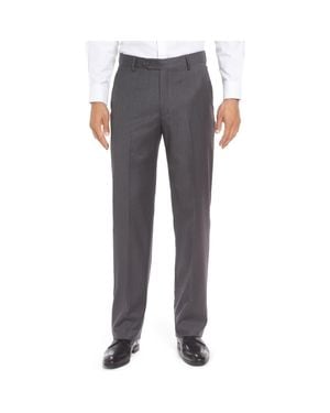 Berle Flat Front Solid Super 130S Wool Gabardine Pants - Gray