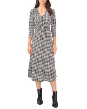 Chaus Houndstooth Check Jacquard Midi Dress - Gray