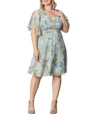 Kiyonna Florence Flutter Sleeve Dress - Blue