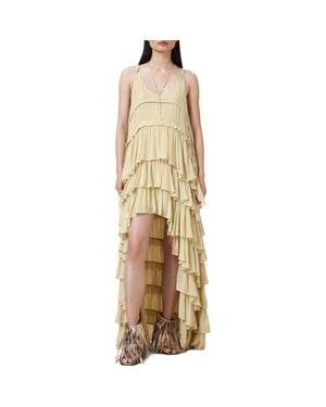 AllSaints Cavarly Tiered Ruffle High-Low Dress - Metallic