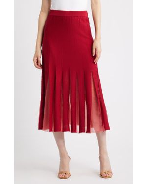 Misook Sheer Panel A-Line Midi Skirt - Red