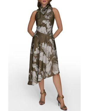 Donna Karan Floral Print Asymmetric Midi Dress - Multicolor