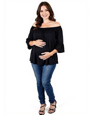 24seven Comfort Apparel Bell Sleeve Loose Fit Maternity Tunic Top - Black