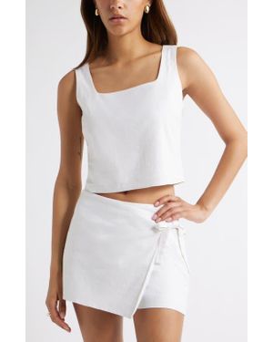 Open Edit Sleeveless Linen Blend Top - White