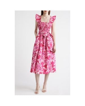 Anne Klein Smocked Ruffle Midi Dress - Pink