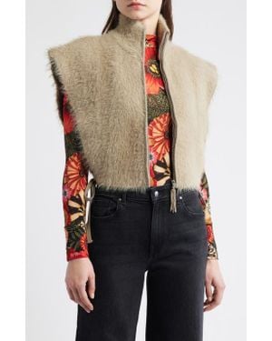 FARM Rio Faux Fur Crop Zip-Up Vest - Multicolor