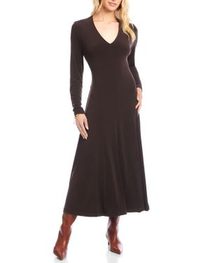 Karen Kane Kate Long Sleeve Travel Jersey Midi Dress in Brown | Lyst