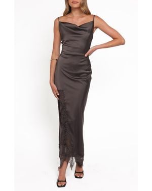 Petal & Pup Jeneva Lace Trim Satin Maxi Dress - Brown
