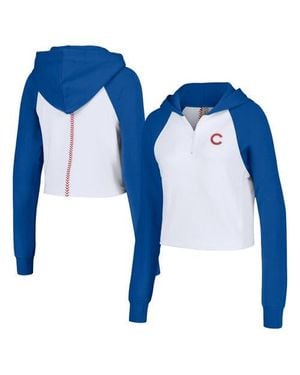 Lusso Chicago Cubs Jane Raglan Quarter-Zip Tri-Blend Cropped Pullover Hoodie - Blue
