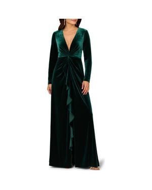 Aidan Mattox by Adrianna Papell Twisted Ruffle Long Sleeve Stretch Velvet Gown - Black
