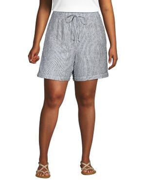 Lands' End Linen High Rise Pull On 7 Shorts - Blue